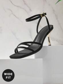 SHUZIA Women's Wide-Fit Square Toe Sexy Heeled Ankle Buckle Strap Sandals - Black - View 6