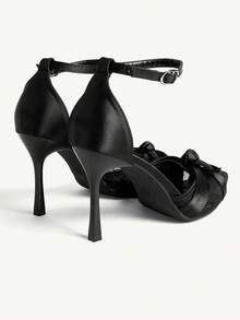 CUCCOO CHICEST Giày cao gót mũi nhọn cổ điển bằng vải lưới satin dành cho nữ, kiểu dáng gợi cảm, thích hợp cho các buổi tiệc tối, giày cao gót gót nhọn đơn giản, hở gót. - màu đen - Xem 5