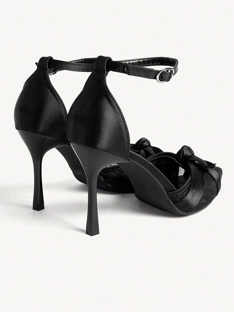 CUCCOO CHICEST Women's Fashion Pointed Classic Satin Mesh With Sexy Evening Wear Party Style Simple Back Space Stiletto High Heel Shoes