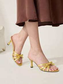 CUCCOO CHICEST Women's Shoes Classic Fashion Simple Black Patent Leather Stiletto Mule Sandals, Cross With Bow Women's Shoes, Commuting Versatile High Heels, Sexy And Elegant Wear Wedding Shoes Spring Shoes Bride Shoes - Gold - View 5
