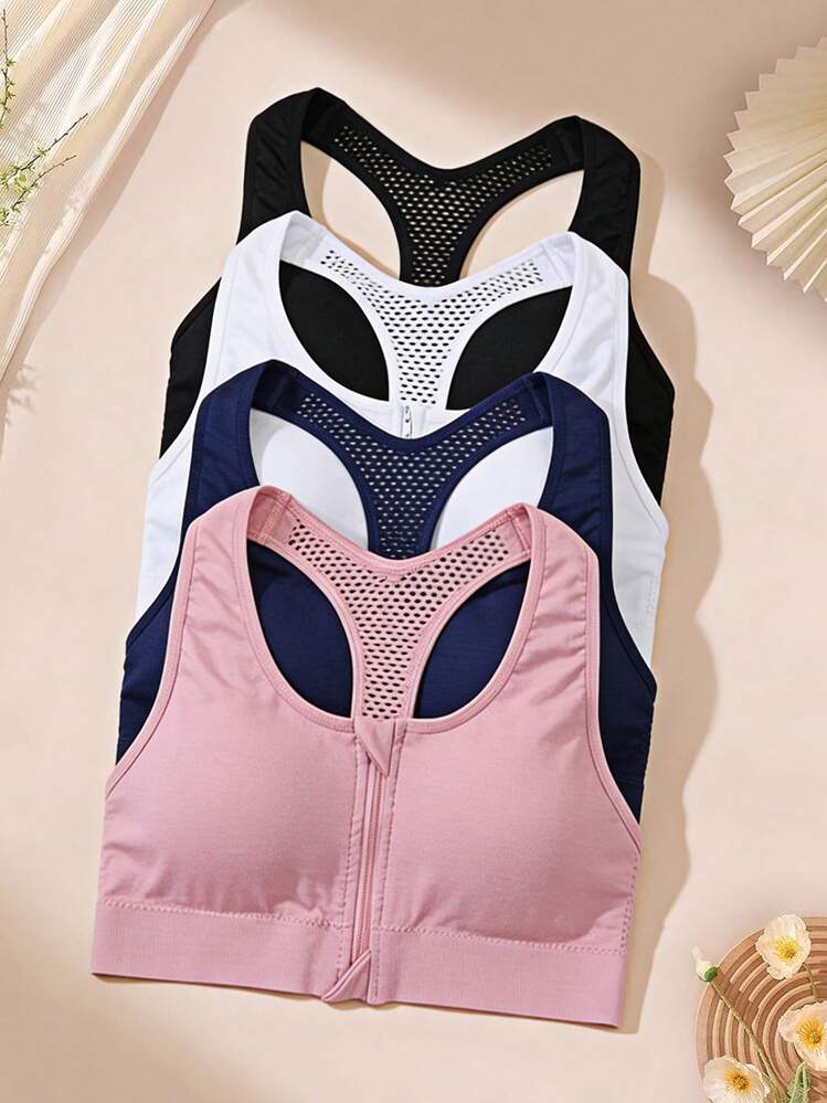 4 piezas Sujetador deportivo con aros y cremallera frontal, sujetador sin tirantes para entrenamiento, camiseta de compresión para yoga, prenda moldeadora, cintura elástica plana con compresión, sujetador abdominal moldeador antichoque, prenda moldeadora transpirable para correr. - Multicolor - Añade 4