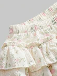Sweetness Women's Vintage Ditsy Floral Ruffled Hem Low Waist Mini Skirt, Textured Fabric For Vacation - White - View 9