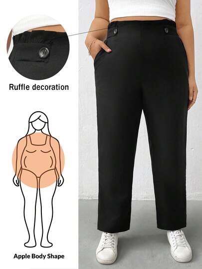 SHEIN Essnce Plus-Size Women's Spring/Summer Fashion Casual Loose Comfortable Everyday Basic Versatile Elastic Waistband Black Pants,Work Pants,Spring Outfits,Women Bottom,Simple Style