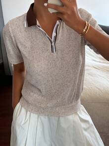 Livesso 女士休闲咖啡棕色宽松Polo领T恤，夏季 - 咖啡棕 - 查看 3