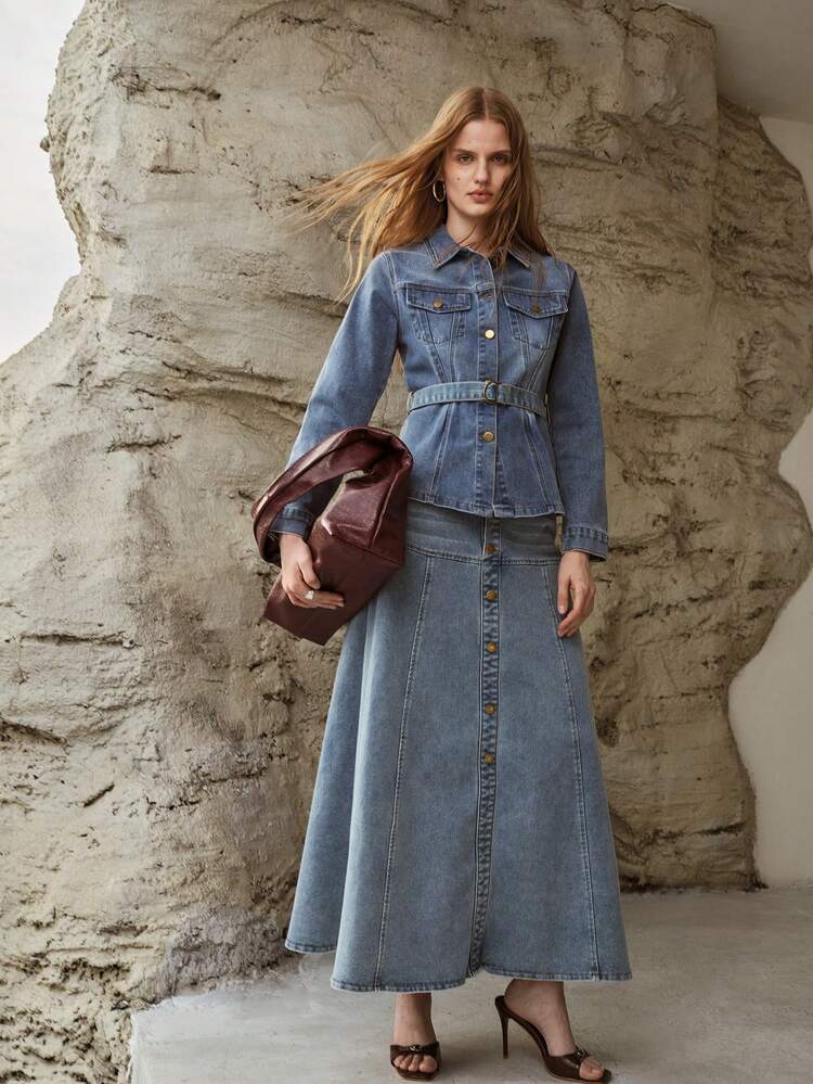 SPRING/SUMMER DENIM JACKET WITH BELT, FASHIONABLE URBAN CASUAL