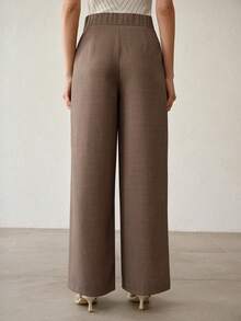 MOTF PREMIUM SOLID HIGH WAIST FOLD PLEATED WIDE LEG PANTS - Brown - View 3