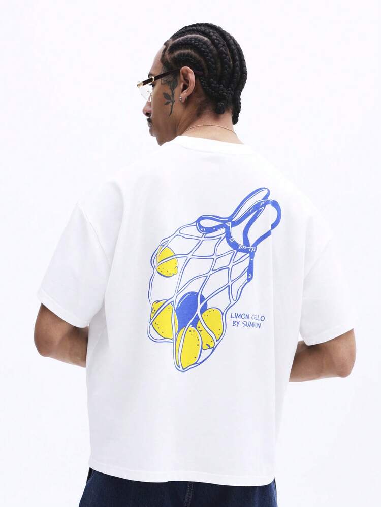 레몬 메시 프린트가 있는 박시 티셔츠
