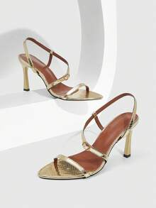 CUCCOO SZL Sandales à talons moyens pointues sexy et à la mode pour femmes, convenant pour le travail, les sorties, les fêtes et autres occasions - Or moyen - Voir 1