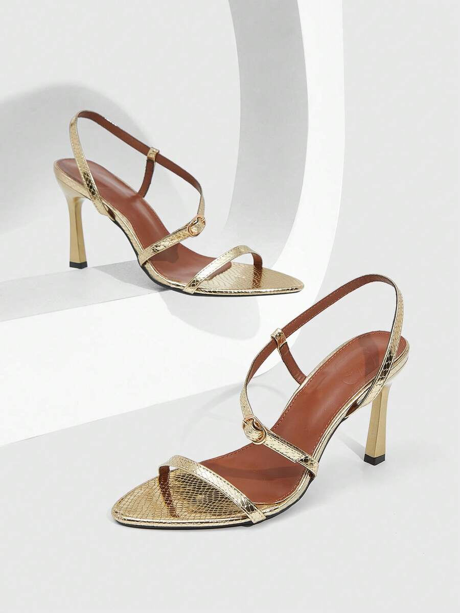 CUCCOO SZL Sandales à talons moyens pointues sexy et à la mode pour femmes, convenant pour le travail, les sorties, les fêtes et autres occasions - Or moyen - Voir 1