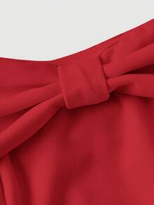 SHEIN MOD Đầm nữ thanh lịch màu trơn trễ vai dài ngang gối, thích hợp cho mùa hè. - Đỏ - Xem 5