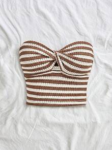 Soleia 女士条纹印花抹胸上衣 - 咖啡棕 - 查看 7