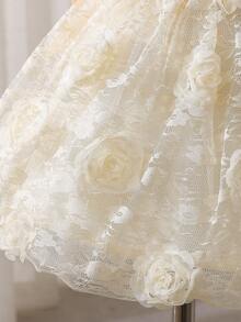 SHEIN Glamorique Kids 女宝宝公主裙，杏色立体花朵连衣裙，网纱缎面，侯夫大蝴蝶结，婚礼花童礼服，女宝宝一周岁生日宴会礼服，生日派对礼服，复活节，夏季，优雅派对礼服，女宝宝连衣裙，女宝宝派对礼服，女宝宝派对礼服，女宝宝礼服，女宝宝婚礼礼服，女宝宝派对礼服 - 杏色 - 查看 8