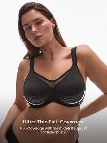LUVLETTE Plus Woman Lingerie Full Coverage Support&Breathable Underwire Sexy Unlined Black Mesh No-Show Seamless Invisible Minimizer Bra - Black - View 2