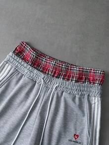 PAVTROS 男士休闲运动套装两件套，圆领短袖T恤搭配抽绳短裤，宽松版型，二合一短裤，经典格纹面料，运动条纹，休闲运动风，宽松版型，时尚简约，日常穿着，休闲娱乐，时尚穿搭，返校季，嘻哈风穿搭，节日礼物，男友礼物，老公礼物 - 灰色 - 查看 6