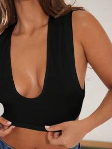 Denimoi Semi Sheer Burnout Scoop Neck Top Cropped Tank Top Fashion Everyday Wear Streetwear Concert - Black - View 2