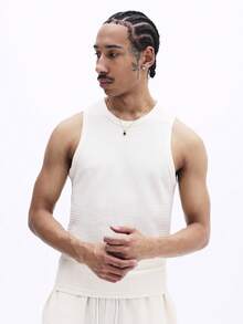 SUMWON Cream Textured Ribbed Tank Top With Matching Drawstring Shorts Summer Co-Ord Set Sleeveless Casual Outfit - Apricot - View 3