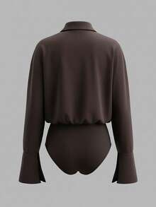INAWLY Body de manga larga con botones delanteros, versátil para uso casual y diario - Café integral - Ver 3