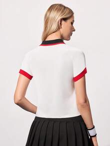 Gameset SHEIN Sport Men's Summer Contrast Color Short Sleeve Slim Fit Sports Polo Shirt - White - View 2