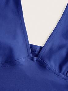 SHEIN EZwear 女士纯色深V领修身露背上衣 - 寶藍色 - 查看 4