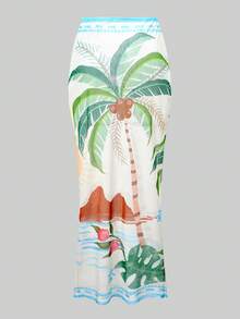 Swim Oasis 3件套女士印花系带比基尼套装，正面金属装饰，热带度假装，沙滩装，沙滩俱乐部装，泳装罩衫裙，沙滩裙套装 - 彩色 - 查看 6