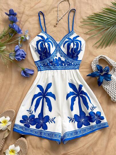 Soleia 女士休闲棕榈树印花连体裤