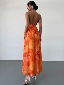 Firerie 女士纯色休闲吊带露背印花宽松夏威夷度假连衣裙，奶油黄 - 彩色 - 查看 10