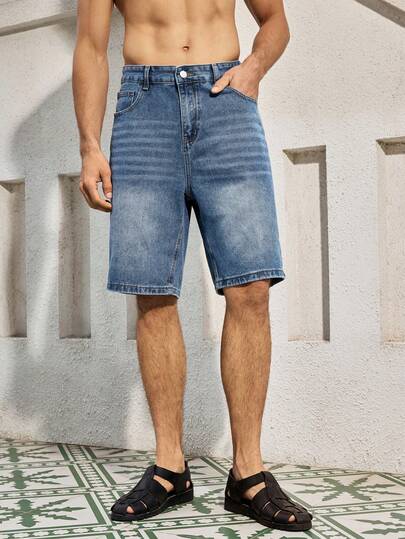 Mercer Haus 男士宽松休闲百慕大牛仔短裤，带口袋，百搭夏季牛仔短裤