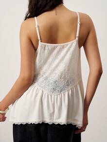 Enliva Plus Size Women Lace Ruffle Casual Versatile Daily Wear Camisole Top, Summer Tops, For Apple And Rounded Body Shape - Apricot - View 3