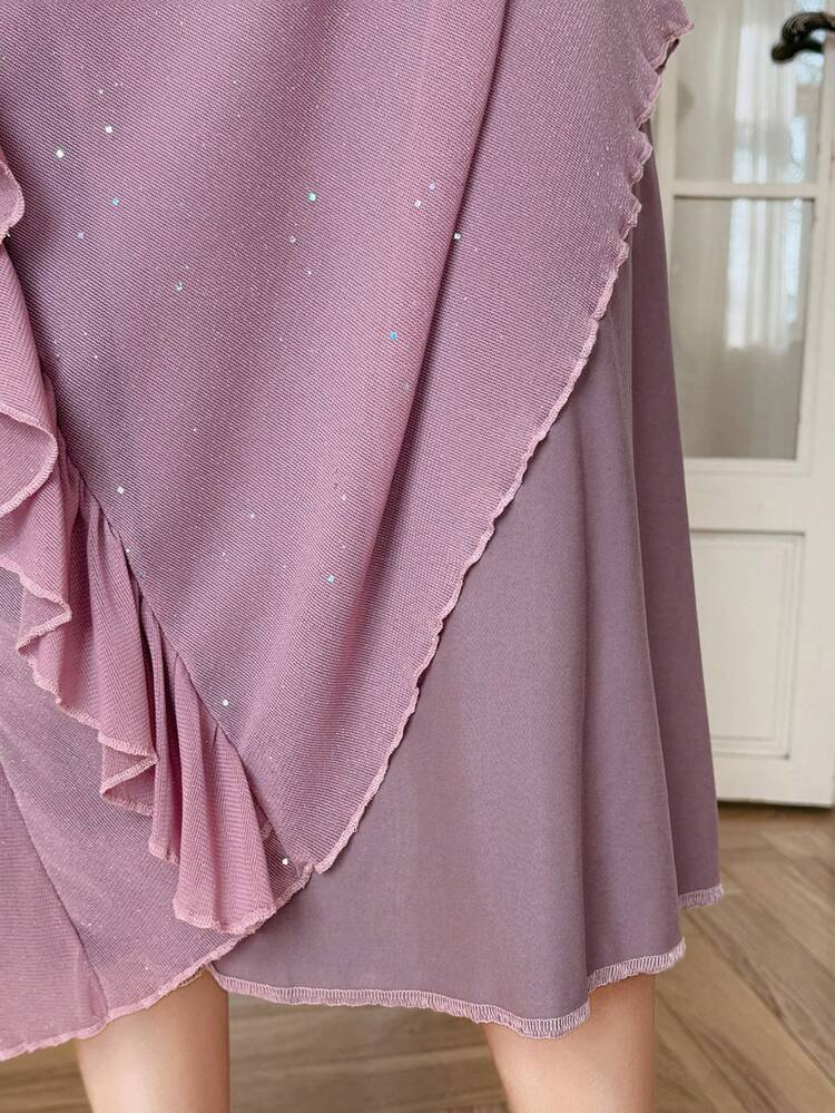 Women's Solid Color Ruffle Hem Scoop Neck Fitted Elegant Dress Maxi Dress Sundress