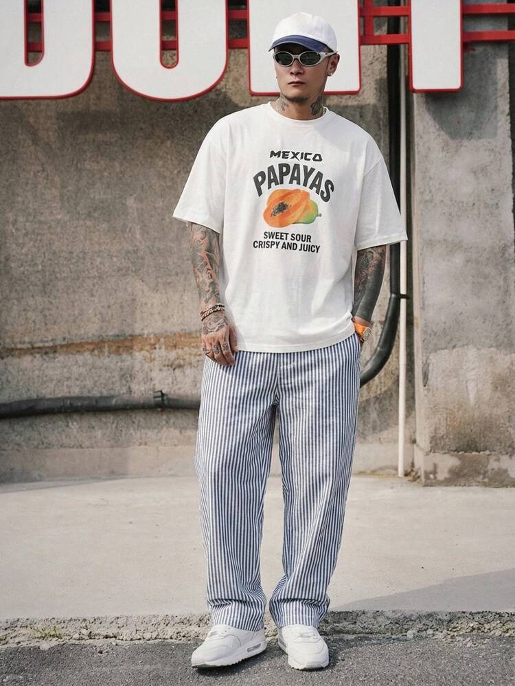 Men's Letter Print Short Sleeve T-Shirt And Pants Set, Summer