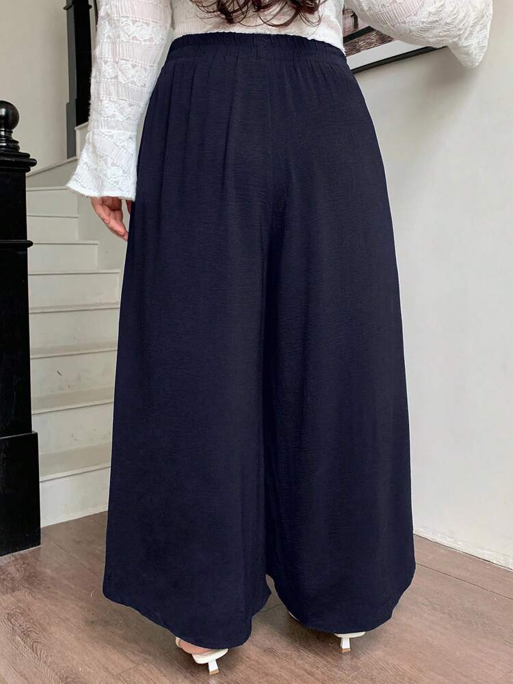 Dazy Plus Plus Size Women Elastic Waist Solid Color Wide Leg Pants Culottes, All Season