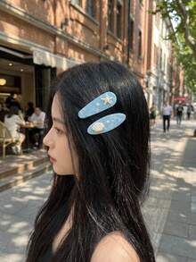 Joivida 1个可爱波浪海星贝壳发夹刘海夹海蓝色贝壳海星醋酸纤维高端边缘发饰 - 彩色 - 查看 2