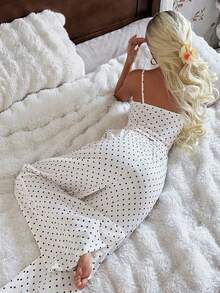 DAZY 女士夏季波点印花吊带背心和宽松睡裤睡衣套装 - 白色 - 查看 2