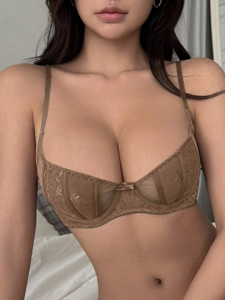 Mesh Contrast Lace Lightweight Padded Sexy Bra