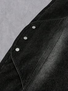 Manfinity Denimwave 男士休闲街头风做旧弧形宽松黑色牛仔裤 - 黑色 - 查看 4
