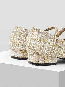 Mnmlis 女士新款灰色法式低跟尖头简约时尚羊毛玛丽珍鞋 - 米杏色 - 查看 5