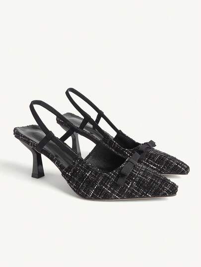 CUCCOO CHICEST Women Shoes Women's Pointed Heels Black Plaid Material Bow Stylish And Elegant Daily Commuter Hundred Heels Shoes Back Lift Empty Shoes Women's Shoes