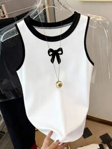 Resyla 女士蝴蝶结印花圆领休闲宽松百搭背心 - 彩色 - 查看 5