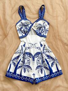 Soleia 女士夏季度假椰树印花镂空连体裤 - 彩色 - 查看 7