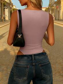 EMERY ROSE Áo liền thân không tay cổ chữ V phong cách retro Mỹ Y2K dành cho nữ - Áo ôm dáng gợi cảm, thoải mái - Hồng - Xem 2