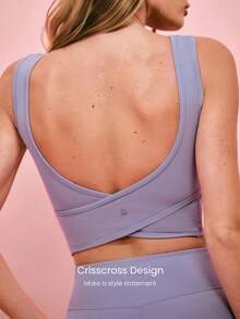 GLOWMODE FeatherFit™ U型背部镂空运动交叉背心，轻度支撑，适合低强度瑜伽日常穿着，秋冬季适用。 - 淡紫色 - 查看 3