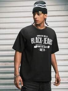 Modcrash WHITE SHARK 男士休闲时尚街头印花宽松轻薄短袖T恤，夏季 - 黑色 - 查看 5