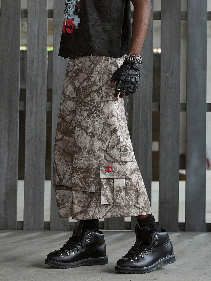 NEON BLANC 男士树枝印花工装口袋阔腿宽松裤 - 鏽棕色 - 查看 1