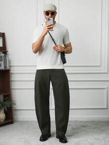 HUEFORM Men's Loose Wide-Leg Military Green Pants, Minimalist 3D Design, Stylish And Versatile For Daily Wear, An Essential Staple Pant In Men's Wardrobe - Army Green - View 3