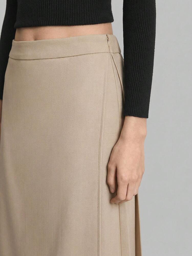 2026SS New Summer Women's Pants, Popular Solid Khaki & Apricot Color, Fashionable High-Waist Side Zipper Deconstructed 2 Pieces Pants, Casual Trousers For Daily Wear, Women Teachers' Outfit, Business Casual, Urban Chic Office Attire, Commuting Versatile Women's Pants