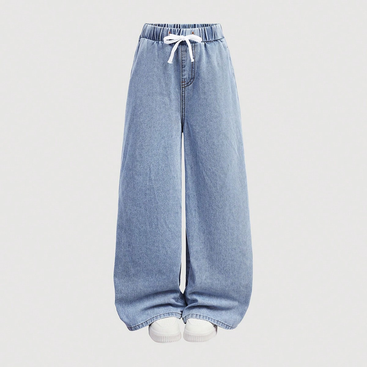 Jeans anchos y sueltos de lavado azul casual para niñas preadolescentes