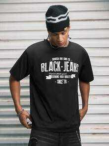 Modcrash WHITE SHARK 男士休闲时尚街头印花宽松轻薄短袖T恤，夏季 - 黑色 - 查看 4