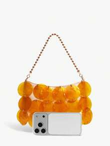 SHECARRY Ladies, Women Shell Pieces Top Handle Bags , Gold Metal Chain,Fashionable, Simple, Elegant, Versatile, For Beach,Vacation,Holiday,Summer, Seaside - Orange - View 4