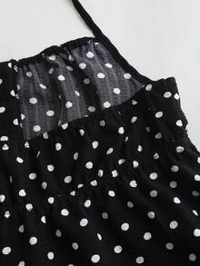 Sweetra Women's New Fashionable Versatile Bubble Polka Dot Crinkle Fabric 2 Pieces Set, Camisole Top + Long Pants - Black - View 7