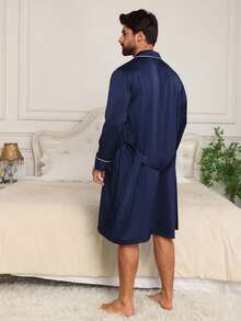 DAZY Conjunto de bata larga y pantalones cortos azul para hombre, primavera/verano - Azul - Ver 2